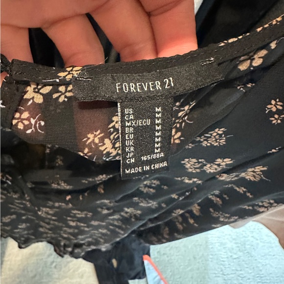 Forever 21 Black Floral Ruffle Hem Mini Dress with Sheer Sleeves fall chic M - Picture 13 of 13